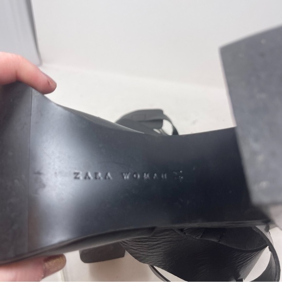 ZARA Woman Genuine Leather Open Toe Ankle Bootie in Block Heel. Black size 41 - Picture 8 of 9